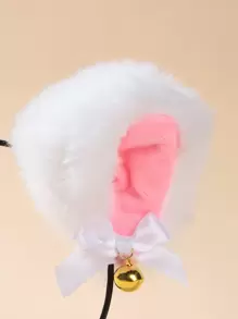 毛茸茸兔耳設計頭帶蝴蝶結 - 白色 - 查看 3