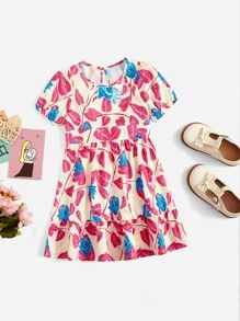 Toddler Girls 1pc Floral Print Puff Sleeve Ruffle Hem Dress - Multicolor - View 1