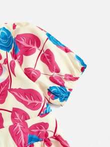 Toddler Girls 1pc Floral Print Puff Sleeve Ruffle Hem Dress - Multicolor - View 4