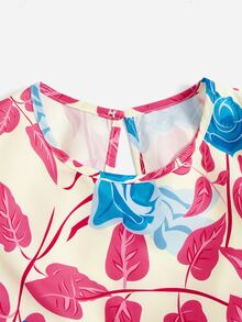 Toddler Girls 1pc Floral Print Puff Sleeve Ruffle Hem Dress - Multicolor - View 5