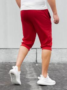 Manfinity Men Solid Drawstring Waist Shorts - Red - View 2