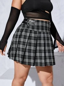 Falda de tartán fruncido de cintura ancha - Multicolor - Ver 5
