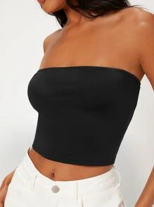 RueChic Solid Crop Tube Top - màu đen - Xem 4