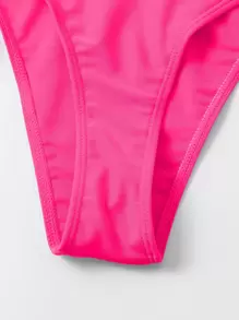 SHEIN Swim Summer Beach Knot Back Halter Push Up Bikini - Hot Pink - View 6