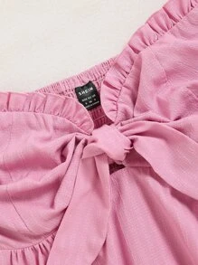 Breezaya Knot Bust Frill Trim Shirred Back Tube Top - Pink - View 3