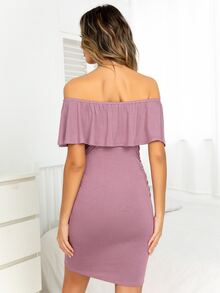 DEARCASE Maternidad Vestido ajustado de hombros descubiertos ribete con fruncido - Púrpura malva - Ver 2