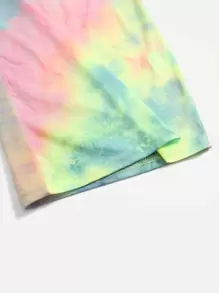 SHEIN Young Girl Summer Casual Tie Dye Round Neck Short Sleeve Dress