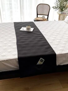 Solid Color Bed Runner With Side Pocket - Black - View 1