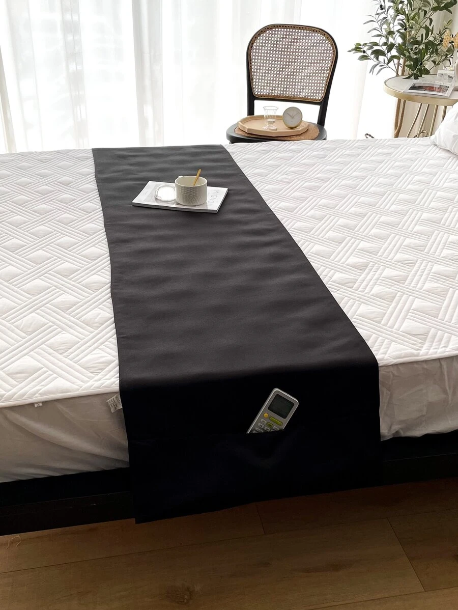 Solid Color Bed Runner With Side Pocket - Black - View 1