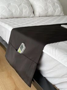 Solid Color Bed Runner With Side Pocket - Black - View 2