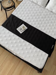 Solid Color Bed Runner With Side Pocket - Black - View 3