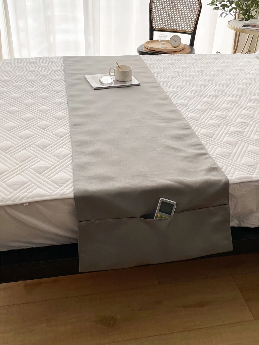 Side Pocket Design Bed Runner - Light Grey - View 1