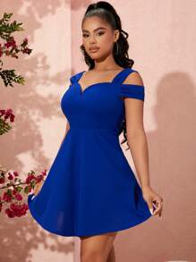 SHEIN Belle Vestido de hombros descubiertos con cremallera trasera - azul real - Ver 5