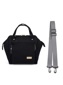 LEQUEEN 1 túi đựng tã tối giản & 1 cái dây đeo - màu đen - Xem 1