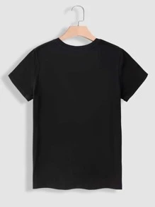 INAWLY Letter Graphic Round Neck Tee - Black - View 2