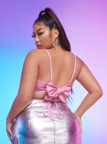 SHEIN Unity 大碼動物後綁帶蝴蝶結不對稱下擺吊帶上衣 - 粉色 - 查看 3