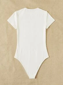 SHEIN Tall Solid Slim Fit Semi-sheer Bodysuit - White - View 2