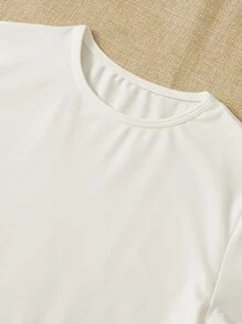 SHEIN Tall Solid Slim Fit Semi-sheer Bodysuit - White - View 3