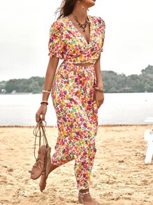 Breezaya Allover Floral Print Cut Out Wrap Tie Back Dress - Multicolor - View 3