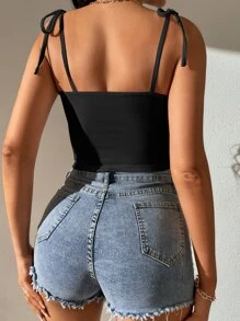 SHEIN Tall Tie Shoulder Bustier Crop Cami Top - Black - View 2