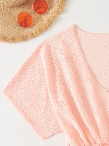 SHEIN Swim Summer Beach Hollow Out Split Cover Up - Coral Pink - View 4