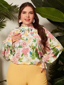 Modelyn Blusa con estampado floral de manga con volante ribete con fruncido - Multicolor - Ver 1