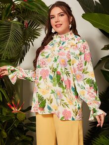 Modelyn Blusa con estampado floral de manga con volante ribete con fruncido - Multicolor - Ver 5