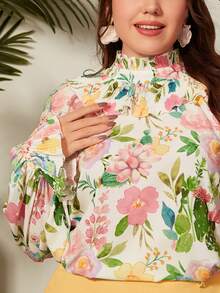 Modelyn Blusa con estampado floral de manga con volante ribete con fruncido - Multicolor - Ver 6