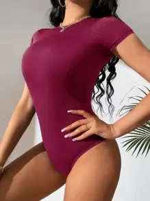 SHEIN Tall Solid Slim Fit Bodysuit - Burgundy - View 1