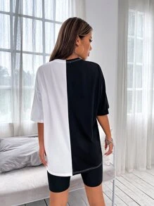 SHEIN Unity 骷髏和花卉印花落肩T恤 - 黑與白 - 查看 2