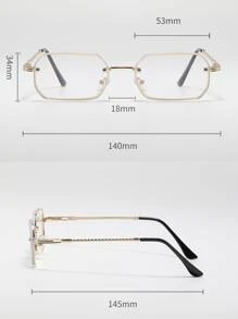 1 pieza Gafas de montura geométrica retro de pequeño tamaño, con marco de metal vintage de estilo trendy, decoración de remaches, lentes planos (incluye correa para gafas y paño de limpieza) - Dorado - Ver 3