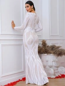 LOVE&LEMONADE 幾何圖案深V領魚尾裙下擺正式禮服 - 彩色 - 查看 2