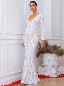 LOVE&LEMONADE 幾何圖案深V領魚尾裙下擺正式禮服 - 彩色 - 查看 6