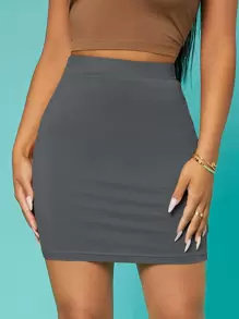 SHEIN SXY Falda ajustada unicolor - Gris - Ver 1