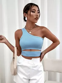 SHEIN Privé Top corto de un hombro con abertura