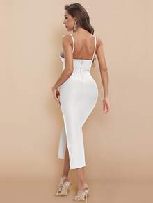 Girls Split Thigh Cami Bodycon Dress - White - View 2