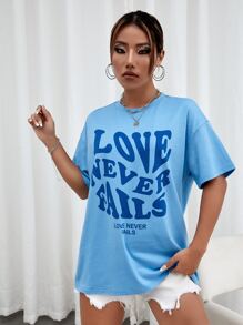 SHEIN Unity 口号图案落肩 T 恤 爱永不失败 爱永不失败