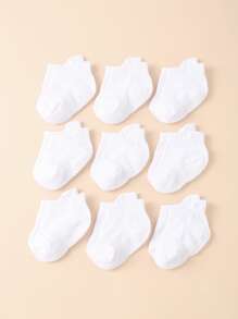 9pairs Baby Solid Socks - White - View 1
