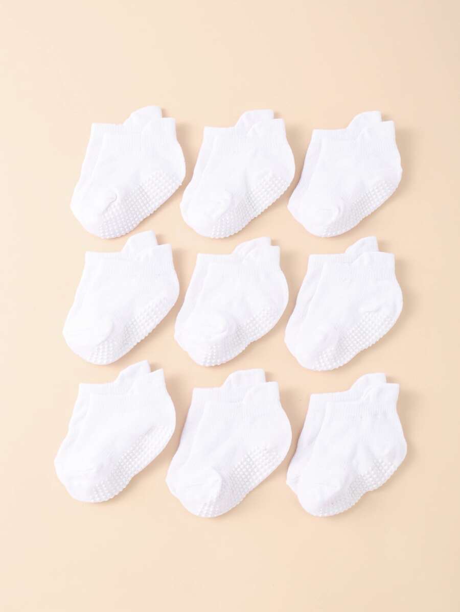 9pairs Baby Solid Socks - White - View 1