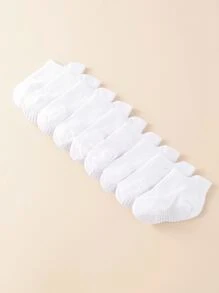 9pairs Baby Solid Socks - White - View 2