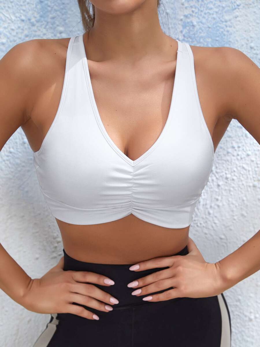 Easithlete Áo lót thể thao Nữ Xù màu trơn - trắng - Xem 1