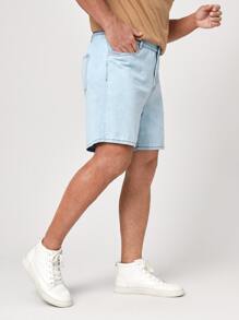 Manfinity Hombres Shorts en mezclilla de pierna recta - Lavado ligero - Ver 5