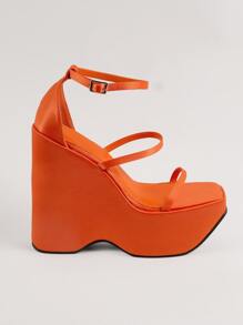 Thin Strappy Ankle Strap Ultra High Platform Sandals - Orange - View 4