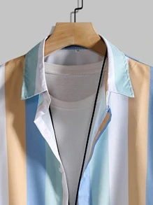 Manfinity Bộ hai mảnh Nam Dây kéo Nút phía trước Sọc Kỳ nghỉ - Nhiều màu - Xem 7