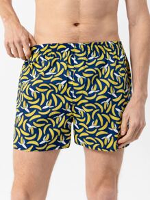 Men Banana Print Elastic Waist Boxer