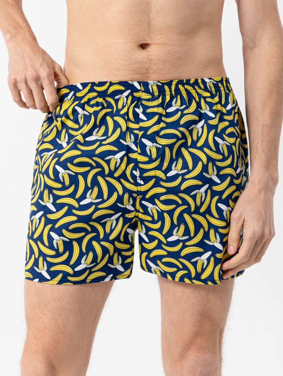 Men Banana Print Elastic Waist Boxer