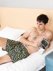 Men Banana Print Elastic Waist Boxer