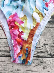 SHEIN Swim 隨機珊瑚印花交叉前繫帶連體泳衣 - 彩色 - 查看 6