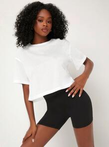 SHEIN BASICS 1pc Solid High Waist Cycling Shorts - Black - View 1