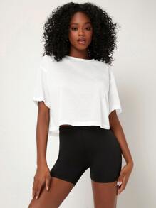 SHEIN BASICS 1pc Solid High Waist Cycling Shorts - Black - View 3